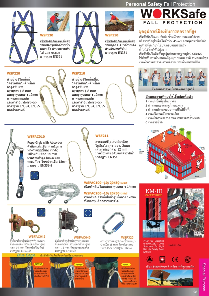 สายช่วยชีวิตเส้นคู่ ตัวล็อคเชือก เชือกโพลีเอไมด์ เข็มขัดนิรภัยเต็มตัว ปี2558