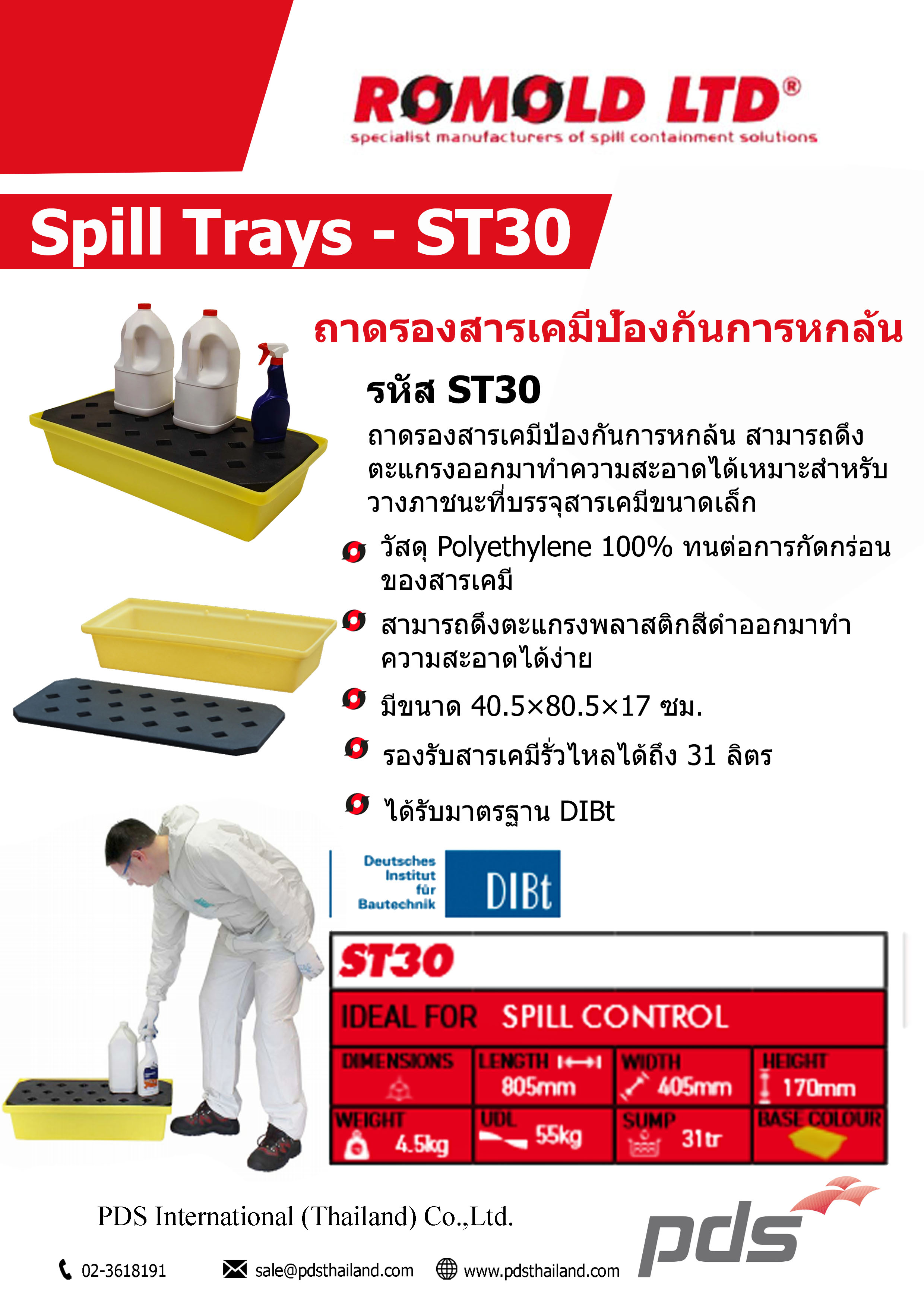ถาดรองสารเคมีป้องกันการหกล้น รหัส ST30