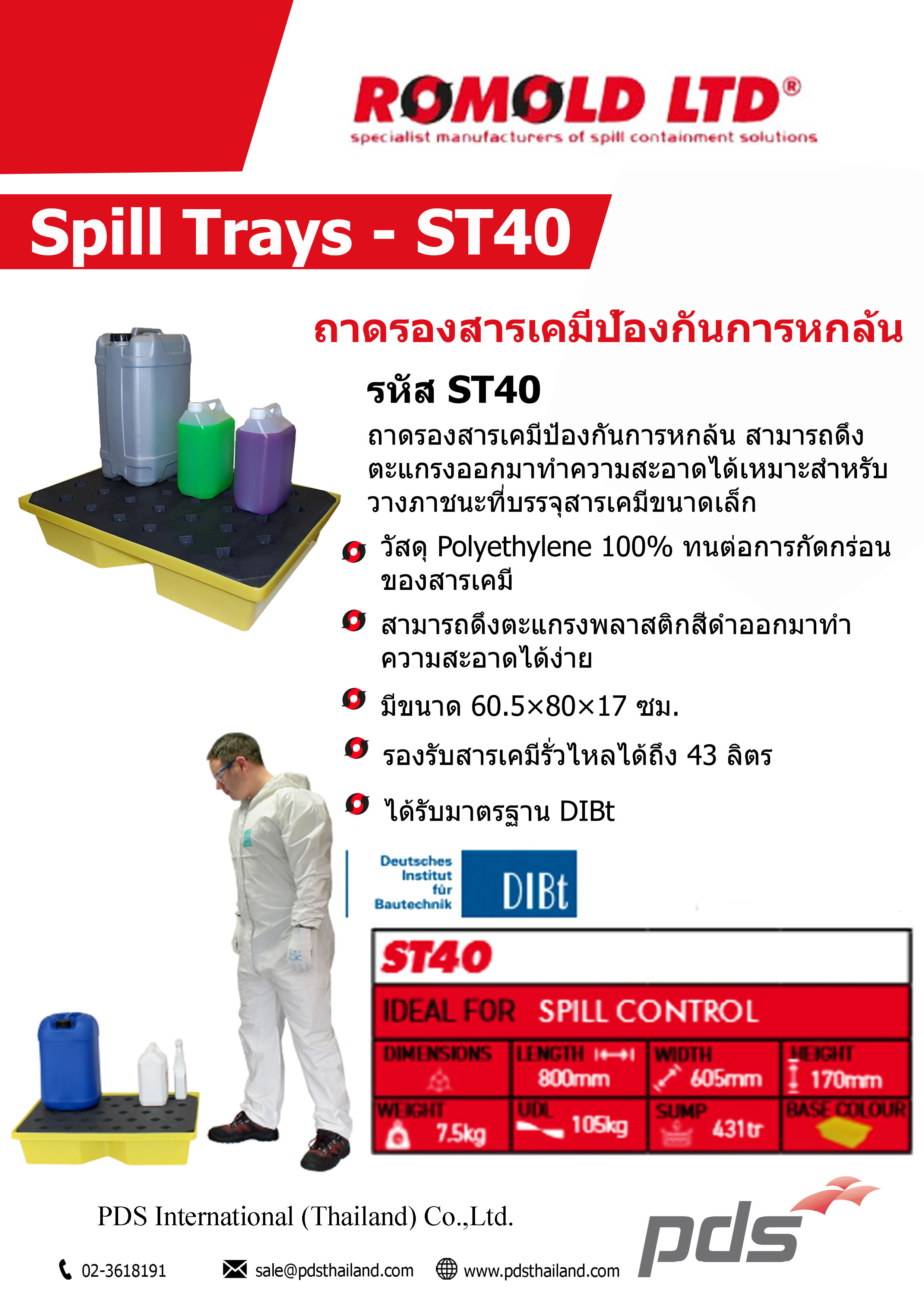 ถาดรองสารเคมีป้องกันการหกล้น รหัส ST40